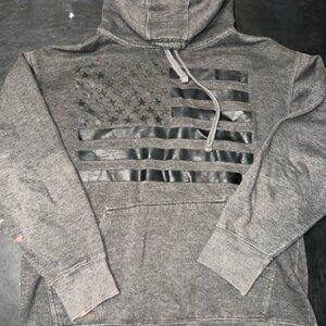 Ring of Fire Men Large‎ Grey Black American Flag Pullover Hoodie DEFECT (GS1)
